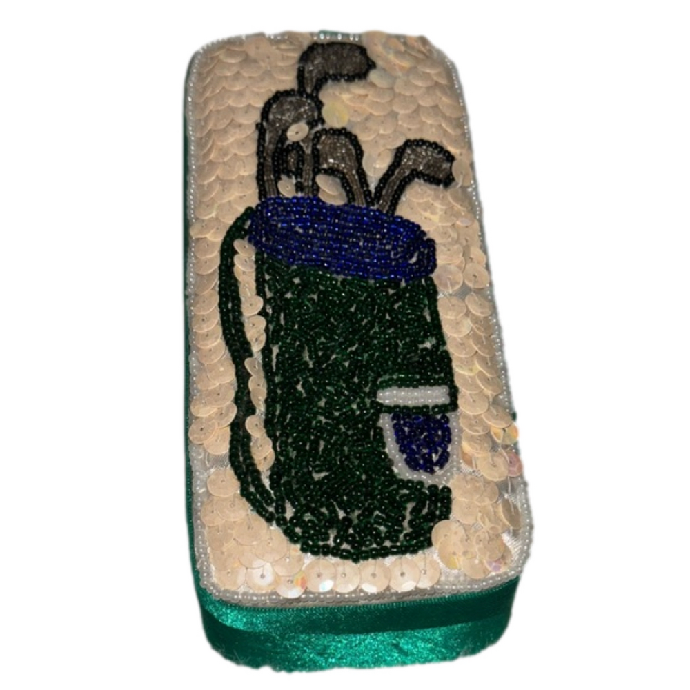 Golf Bag Themed Satin and Sequin Decorative Trinket Box